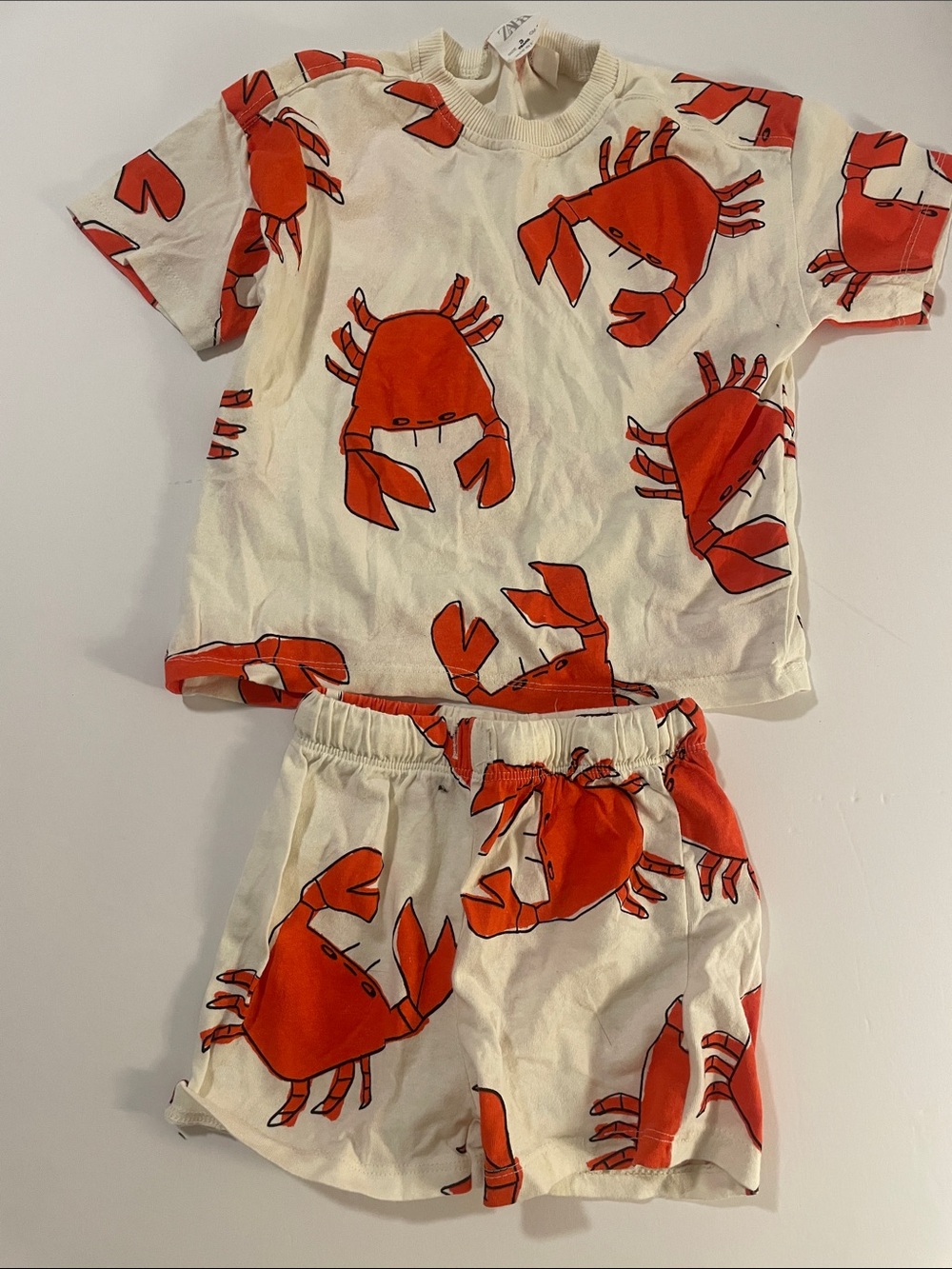Zara Cream and Red Crab Print Kids matching summer  Set